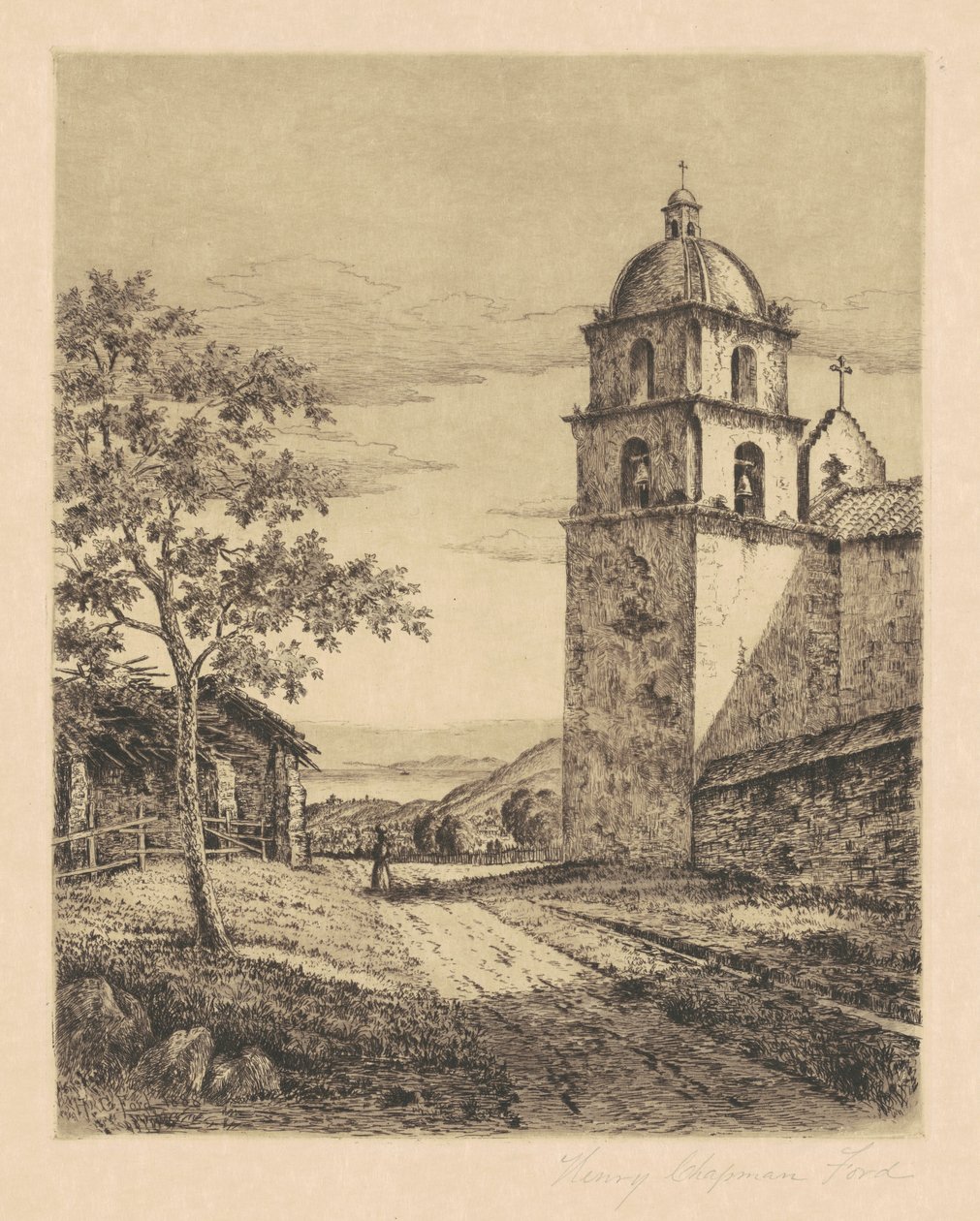 Santa Barbara küldetés, Délre nézve, 1888. alkotó: Henry Chapman Ford
