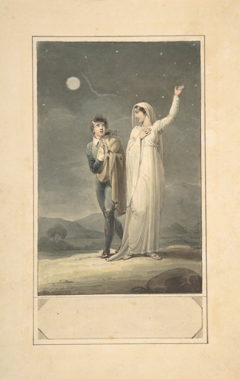 Éjszakai táj két figurával, gravírozott könyvillusztrációhoz, 1807-44. alkotó: Henry Corbould