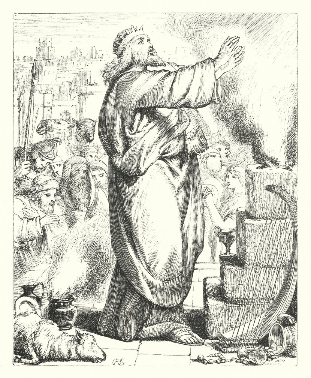 Dávid áldozata (metszet) alkotó: Henry Courtney (after) Selous