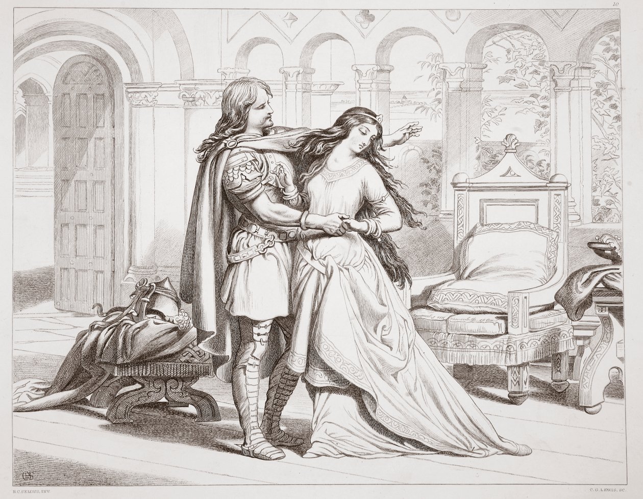 Hereward első interjúja Torfridával, illusztráció Charles Kingsley Hereward the Great című művéből, kiad. 1870, metszet: C.G. Lewis (acéllemez-metszet) alkotó: Henry Courtney Selous
