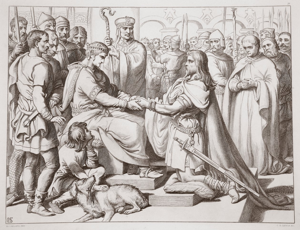 Hogyan jutott be Hereward a királyhoz, illusztráció Charles Kingsley Hereward the Great című művéből, kiad. 1870, metszet: C.G. Lewis (acéllemez-metszet) alkotó: Henry Courtney Selous