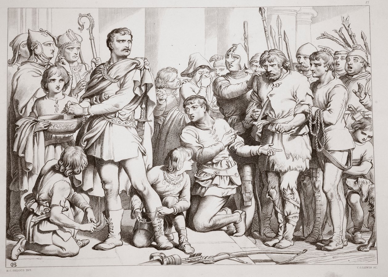 Hogyan játszott Hereward a fazekast és csalta meg a királyt? Illusztráció: Charles Kingsley, Nagy Hereward, pub. 1870, metszett: C.G. Lewis (acéllemez gravírozás) alkotó: Henry Courtney Selous