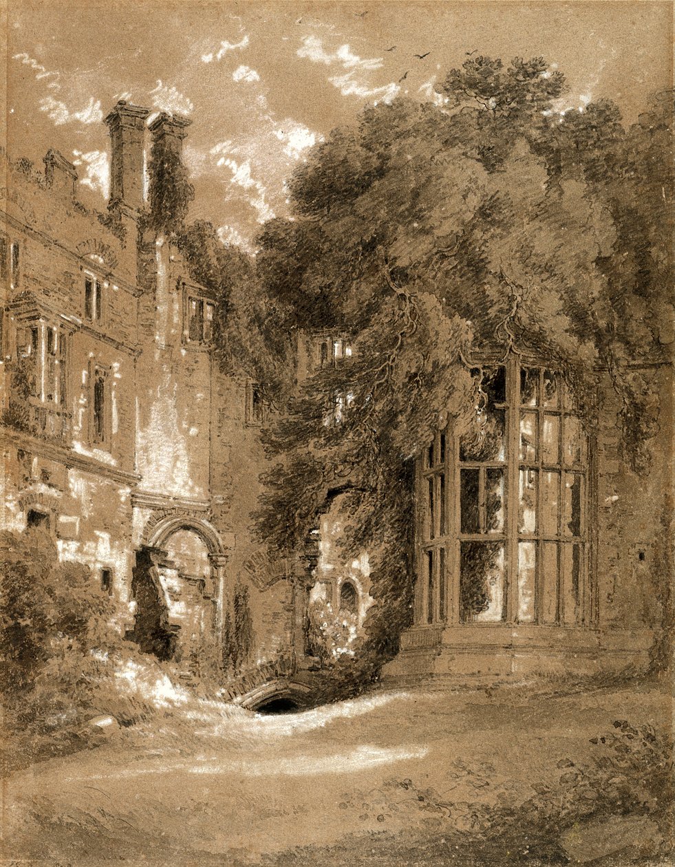 Kenilworth kastély (fekete kréta szürke mosással, fehérrel megnövelt barna papíron) alkotó: Henry Edridge