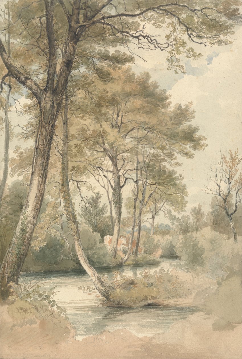 Fák és szarvasmarhák a Bromley Hill közelében, Kentben alkotó: Henry Edridge