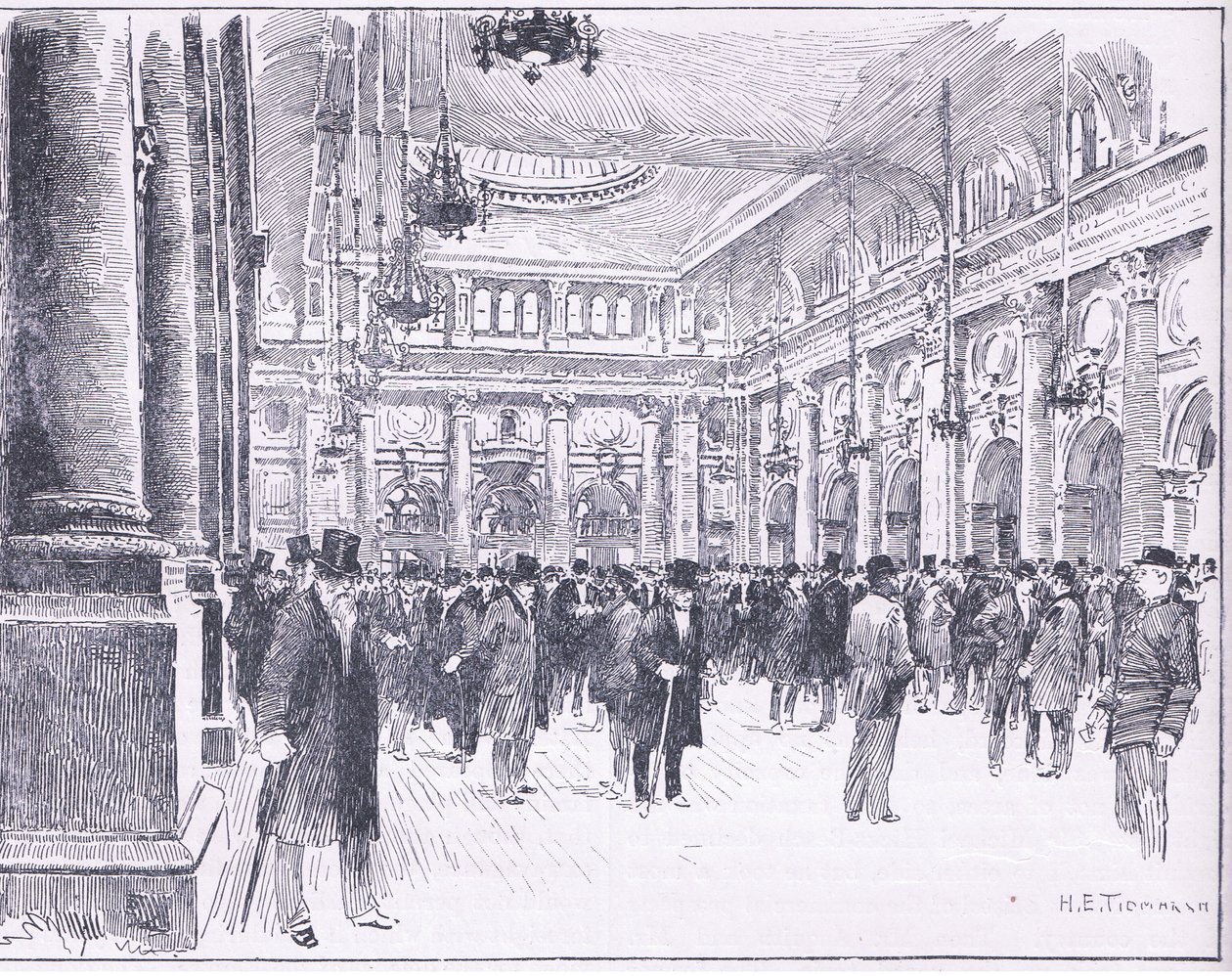 A manchesteri királyi tőzsdén belül, illusztráció a Cassells History of England, 1900-as évekből alkotó: Henry Edward Tidmarsh