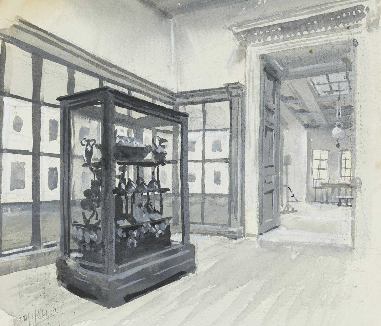 A British Museum belső képe, amely a metszetek galériáját mutatja alkotó: Henry Edward Tidmarsh