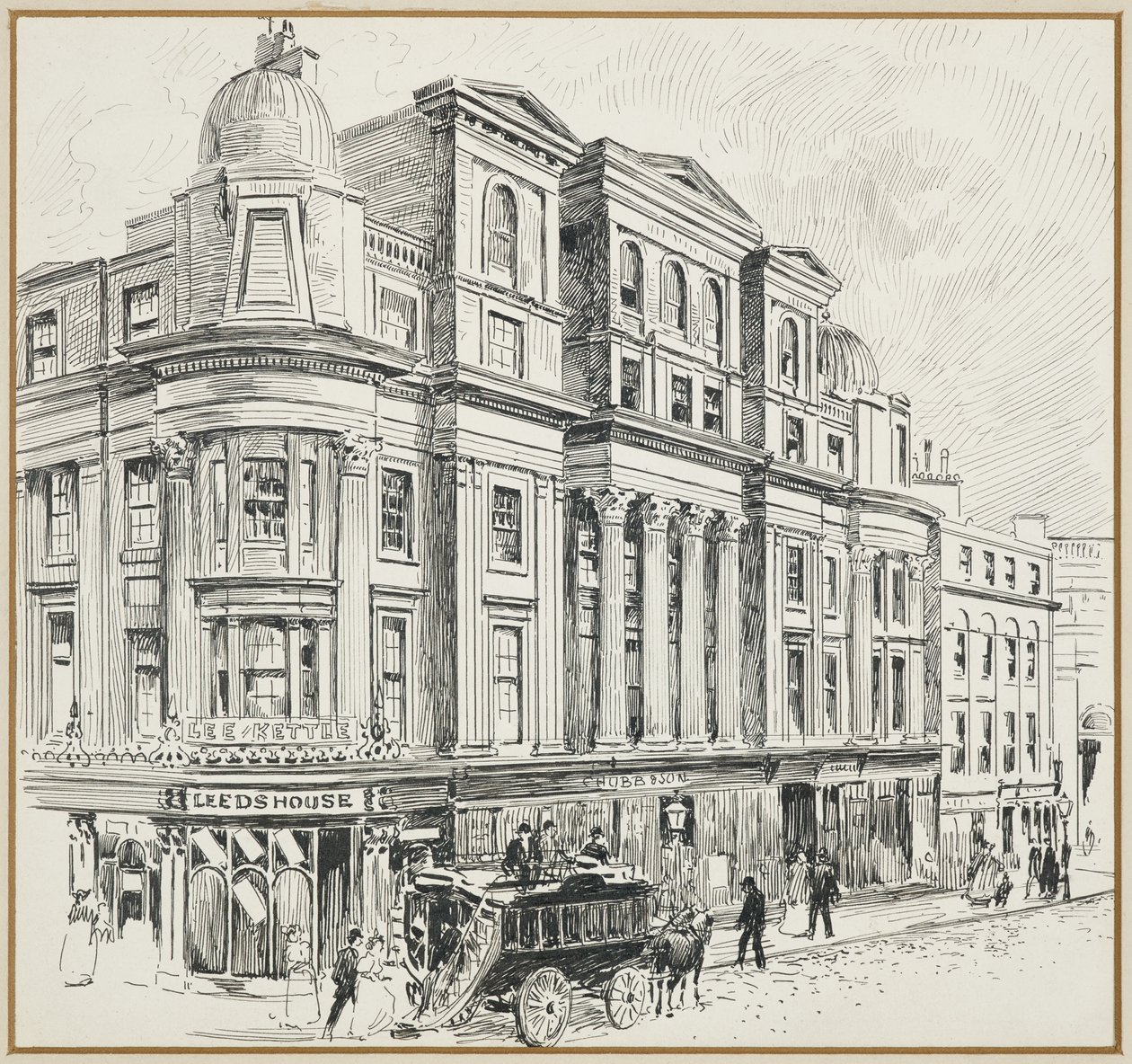 Newall épületei, Market Street, a jelenlegi királyi börze helye alkotó: Henry Edward Tidmarsh