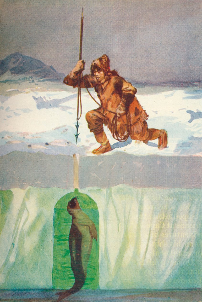 "Eszkimó, aki pecsétet akar lándzsázni a lélegzőlyukon keresztül", 1927, 1928 alkotó: Henry Evison