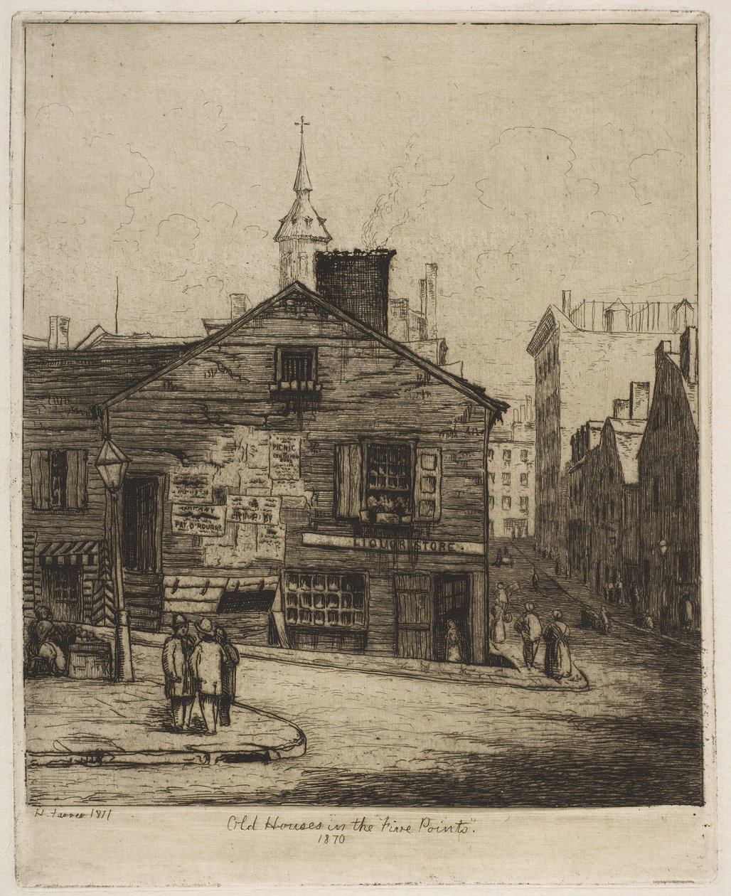 Régi házak az öt pontban, 1870 a Régi New York jeleneteiből, 1871. alkotó: Henry Farrer
