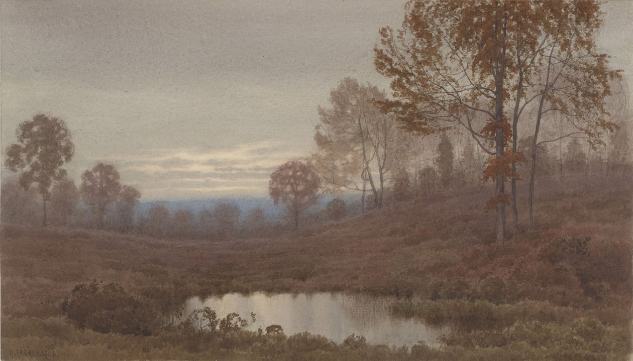 Naplementei táj tóval alkotó: Henry Farrer