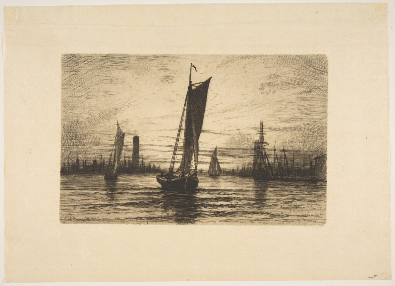 Naplemente az East Riveren alkotó: Henry Farrer