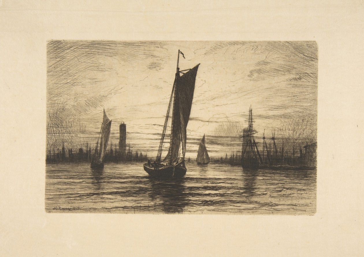Naplemente az East Riveren, 1879. alkotó: Henry Farrer