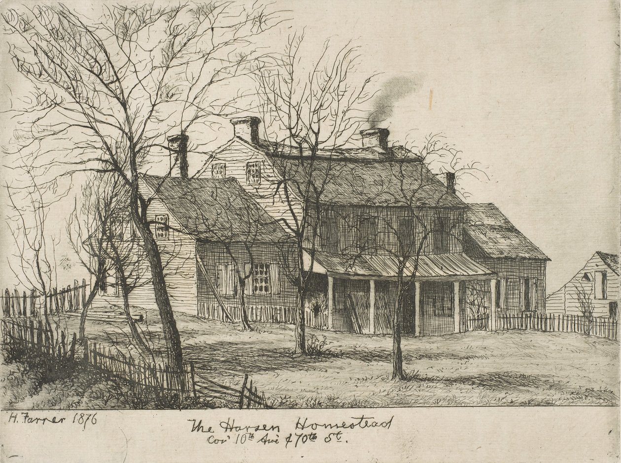 A Harsen tanya, a 10. sugárút és a 70. utca sarka a régi New York-i jelenetekből, 1876. alkotó: Henry Farrer