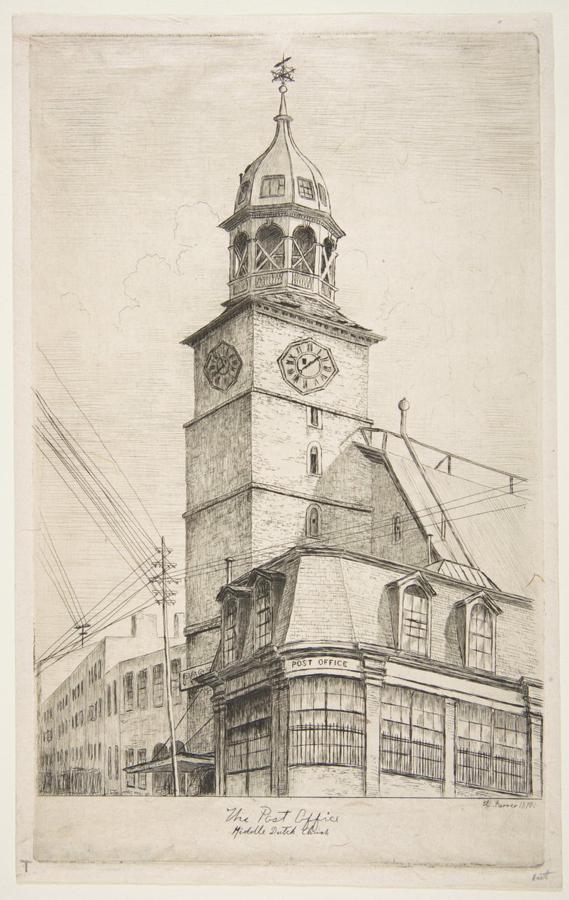 A posta, Middle Dutch Church, a „Régi New York jelenetei” című műből alkotó: Henry Farrer