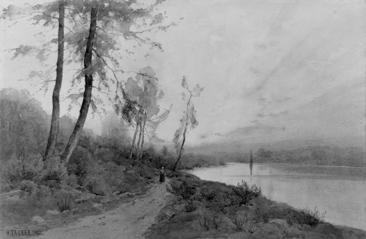 Folyóparton sétáló nő alkotó: Henry Farrer