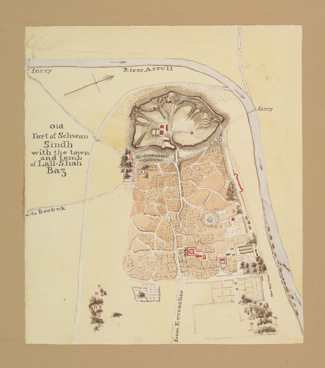 Sehwan régi erődje, Sind (tinta és akvarell papíron) alkotó: Henry Francis Ainslie