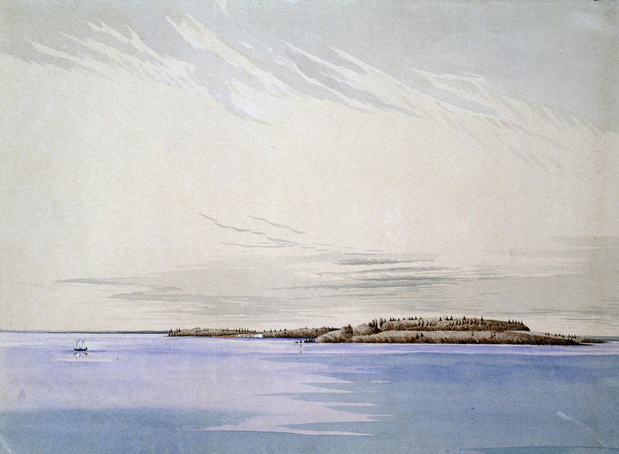 Régi Mackinaw, a francia erőddel, 1842 (wc papíron) alkotó: Henry Francis Ainslie