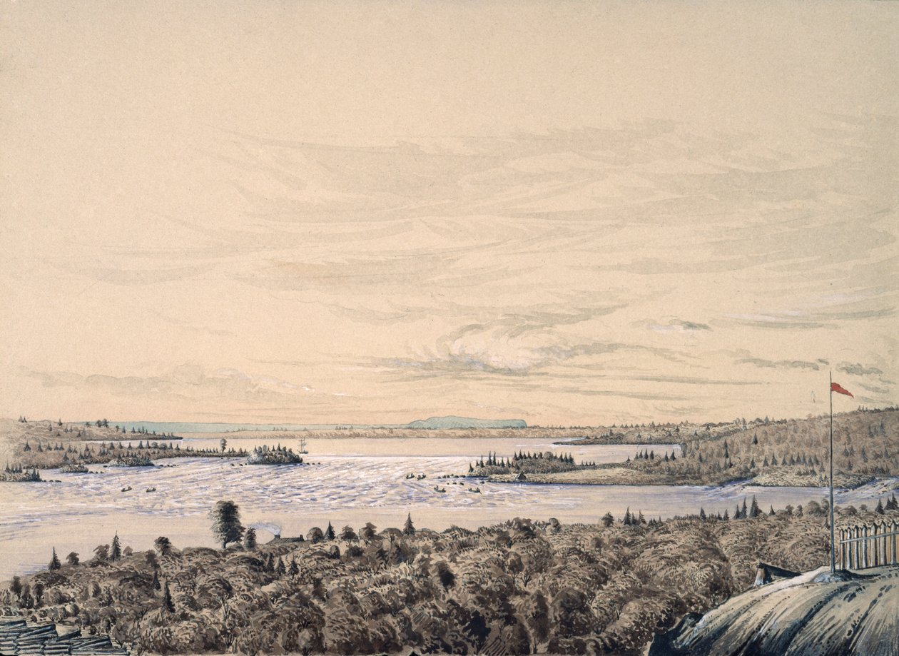 Sault de Ste. Marie a Huron-tó és a Superior között, 1842 (wc papíron) alkotó: Henry Francis Ainslie