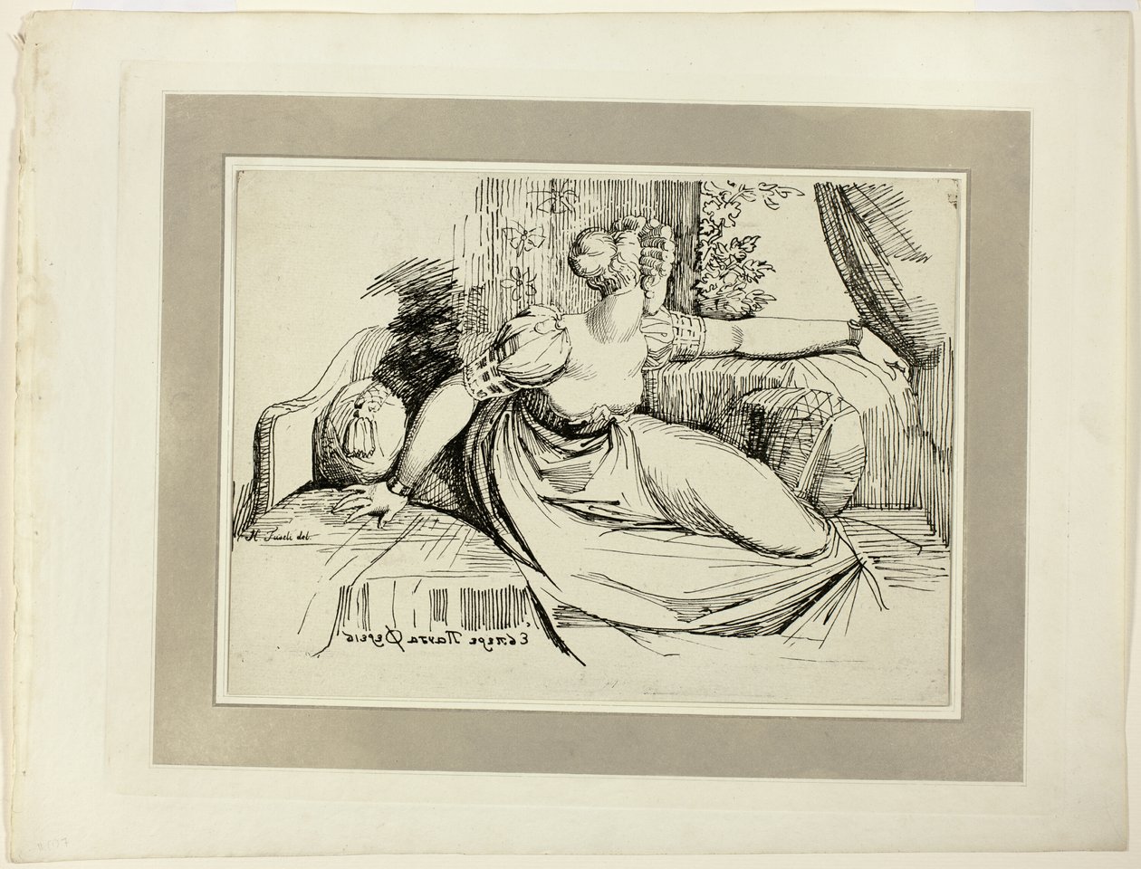 Egy nő ül az ablaknál ("Eest Hou Bringet All"), a Specimens of Polyautography első számából alkotó: Johann Heinrich Füssli