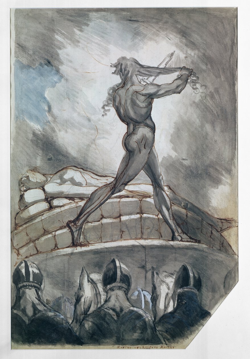 Akhilleusz feláldozza a haját Patrokloszért, 1800-5 (toll- és tintamosás papíron) alkotó: Johann Heinrich Füssli