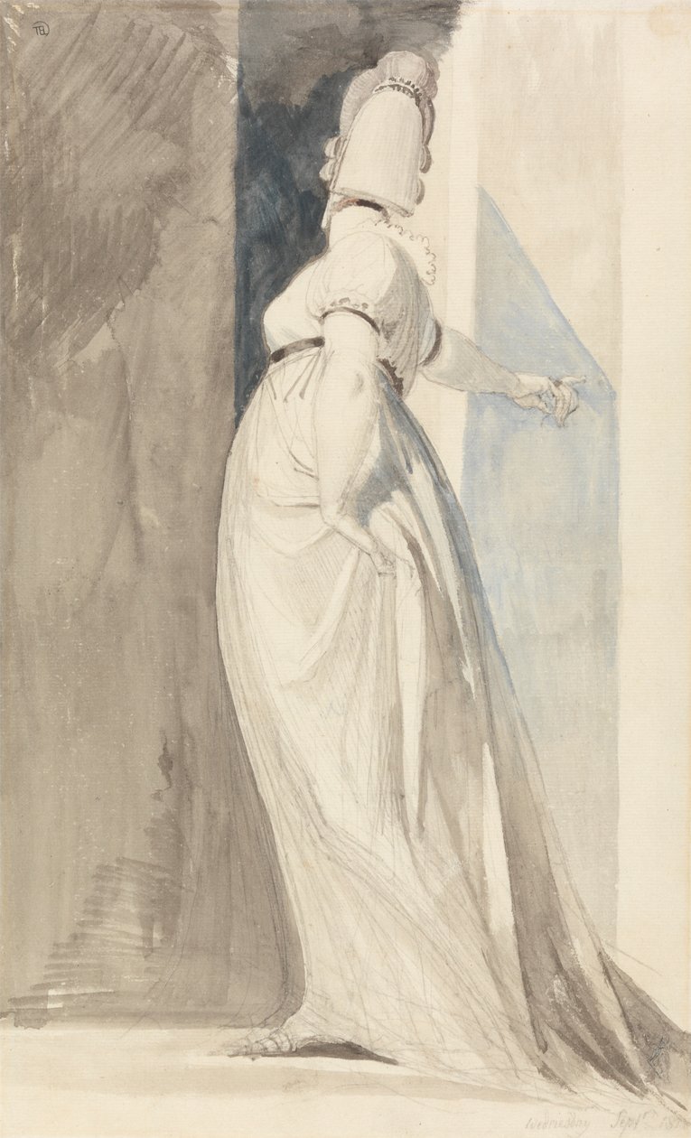 Hátulnézet egy álló nőről, akit Mrs. Fuseli-nek hívnak alkotó: Johann Heinrich Füssli