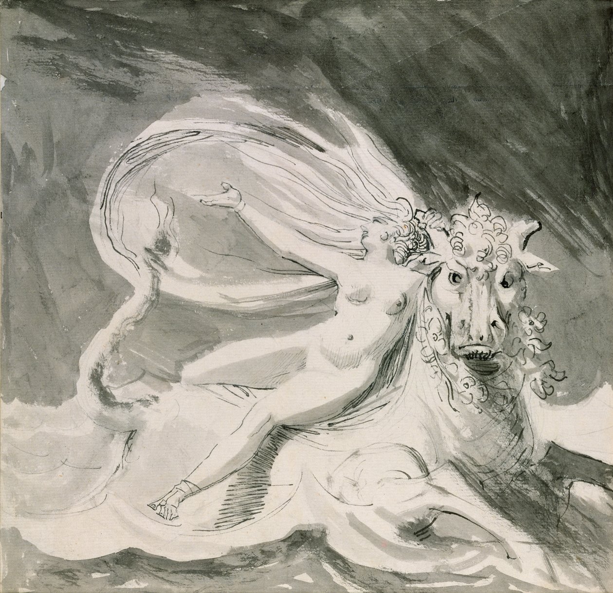 Európa és a bika (toll- és tusmosás) alkotó: Johann Heinrich Füssli