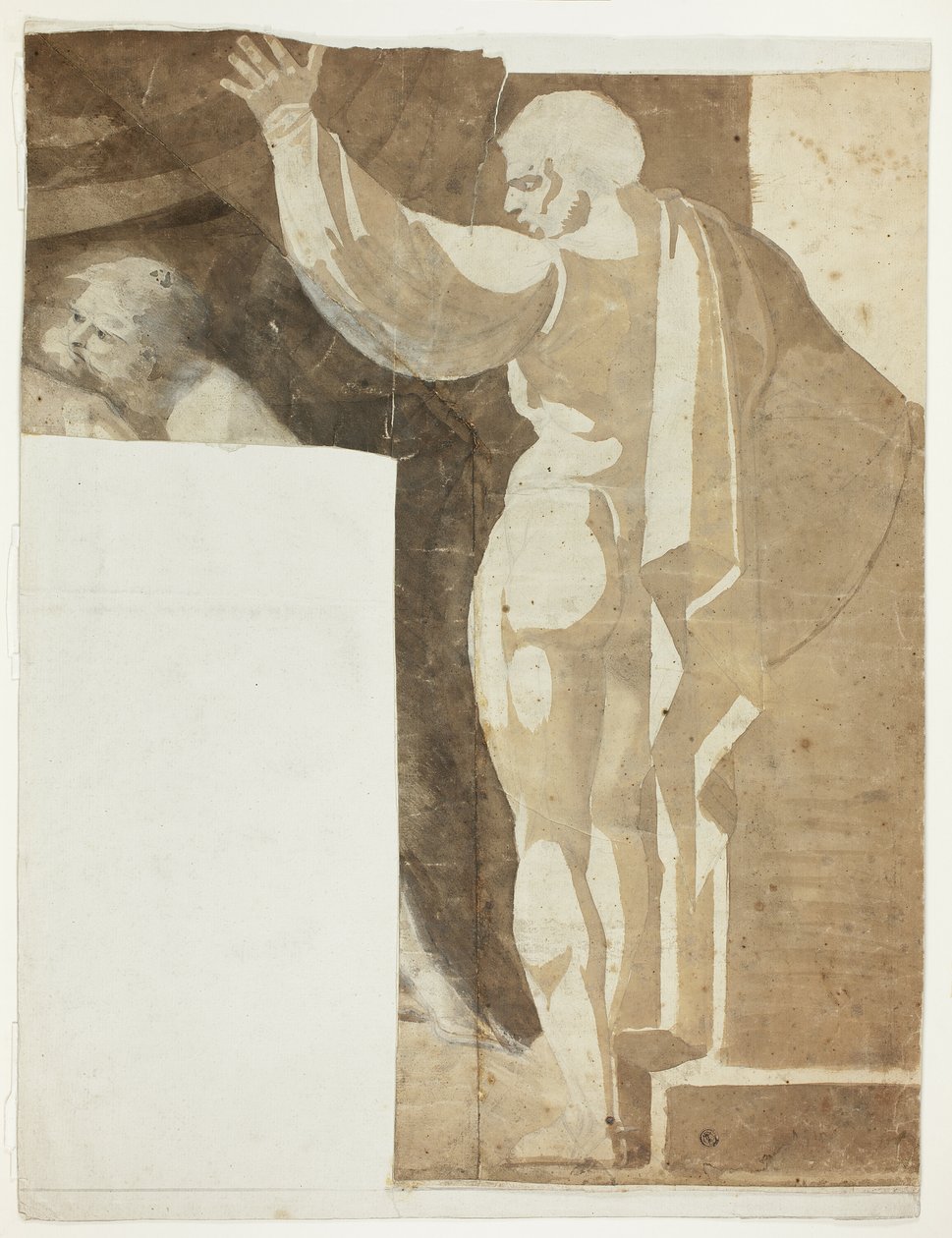 Felemelt bal karú férfialak hátulról nézve, öregember töredéke alkotó: Johann Heinrich Füssli