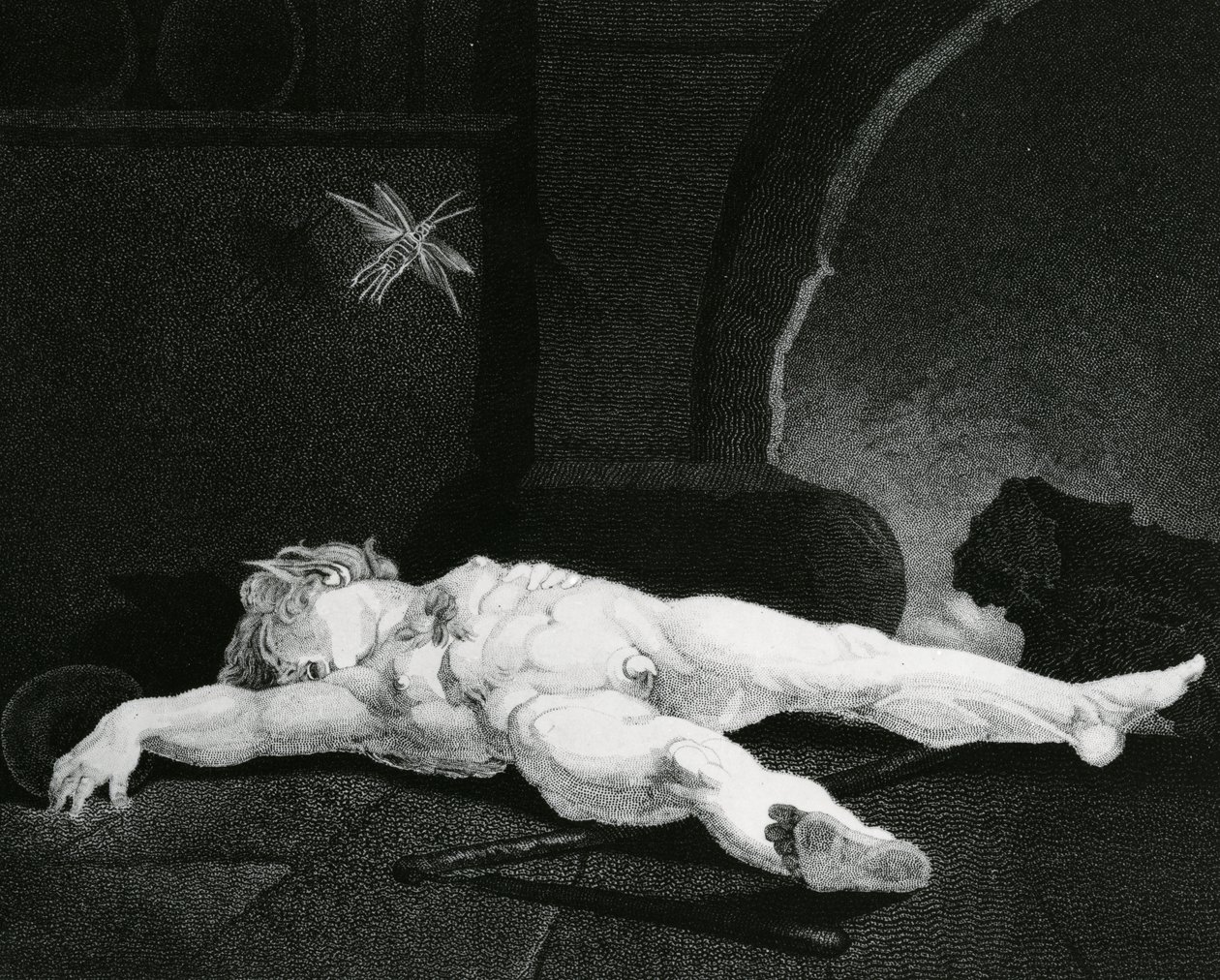 Alvó korong a kandalló előtt, metszett Moses Haughton Jr. alkotó: Johann Heinrich Füssli