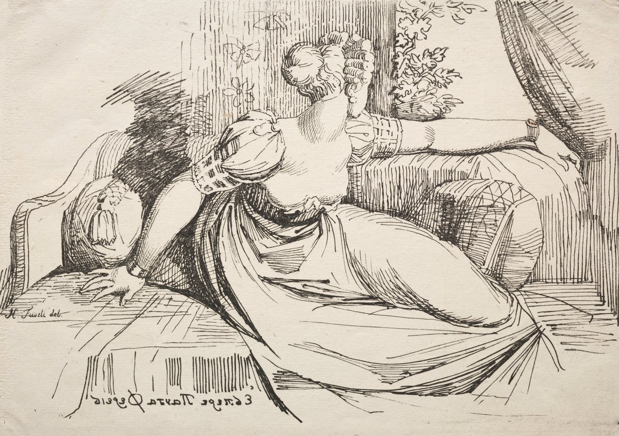 A poliautográfia mintái: Nő a kanapén. alkotó: Johann Heinrich Füssli