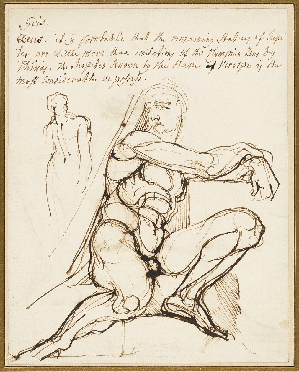 Ignudo tanulmánya a római Sixtus-kápolnában (recto); A római kápolnában Jeremiás próféta jobb felső sarkában ülő Ignudo parafrázisa (fordítva) alkotó: Johann Heinrich Füssli