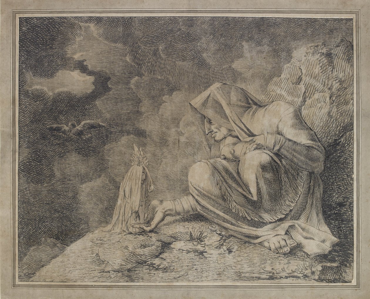 A boszorkány és a mandragóra, 18. század (ceruza és WC papíron) alkotó: Johann Heinrich Füssli