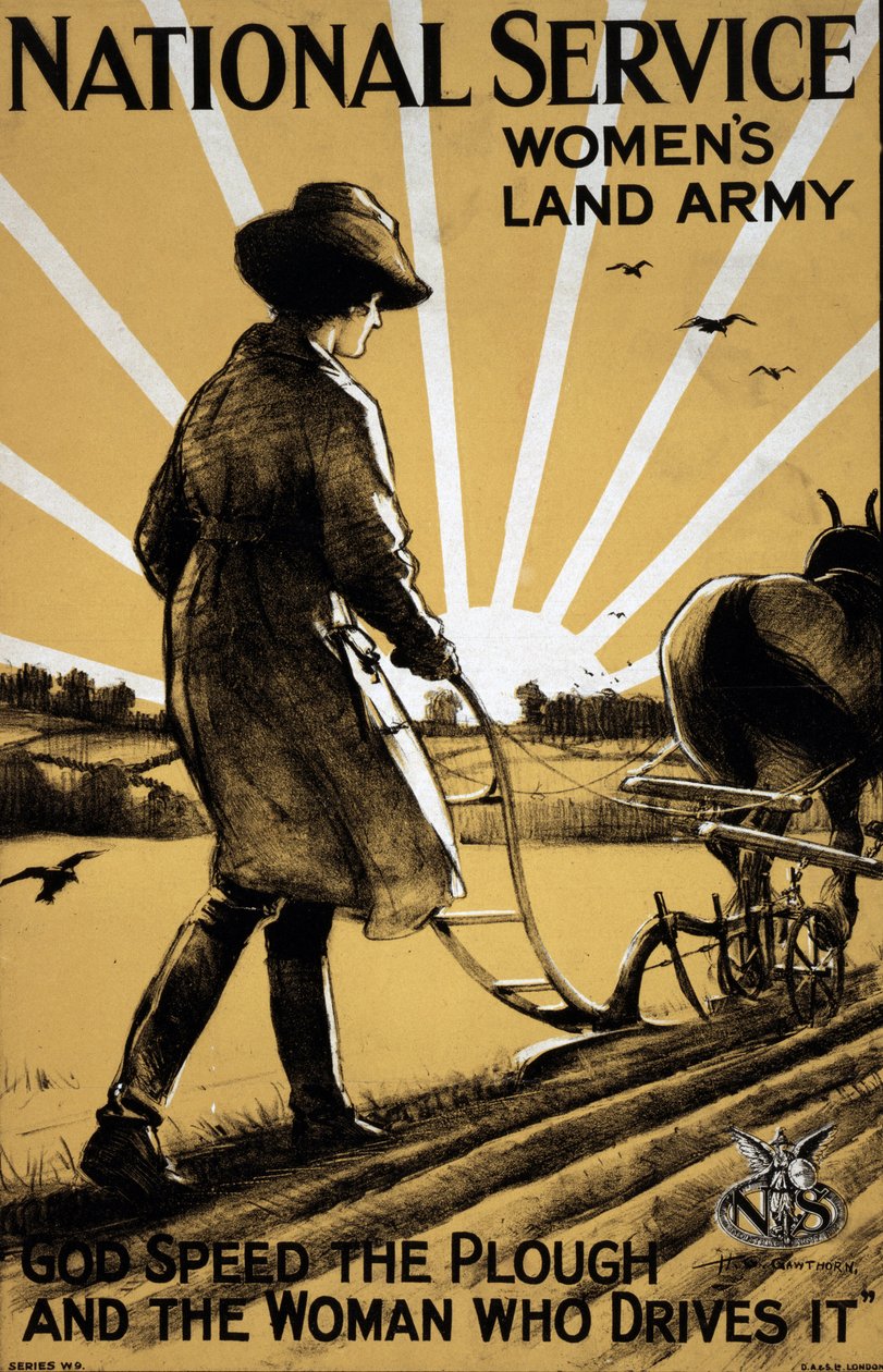 I. világháború: „Egy fiatal nő szántja a földet”” propagandaplakát a női szárazföldi hadsereg számára 1917 Illusztráció: Henry George Gawthorn (1879-1941) DR alkotó: Henry George Gawthorn