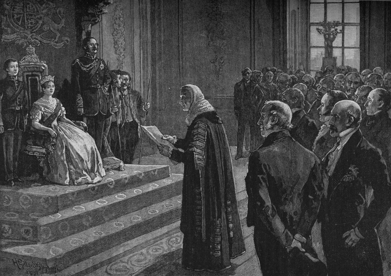 Társak és közemberek hazafias beszédet adnak a királynőhöz az 1891-es krími háború előestéjén alkotó: Henry Gillard Glindoni