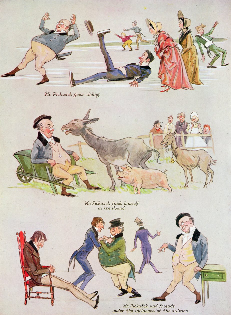 Pickwick úr rajzfilmjei a Holly Leaves-ből, az Illusztrált Sport- és Drámai Hírek Karácsonyi száma, 1934 (színes litográfia) alkotó: Henry Harris