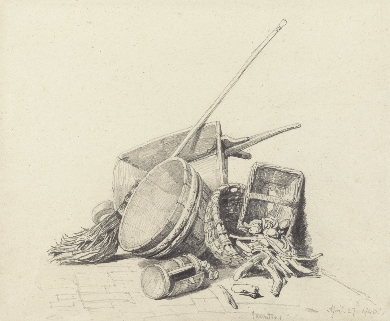 Csendélet talicskával és kosarakkal, 1840. április 27 alkotó: Henry Harris Lines