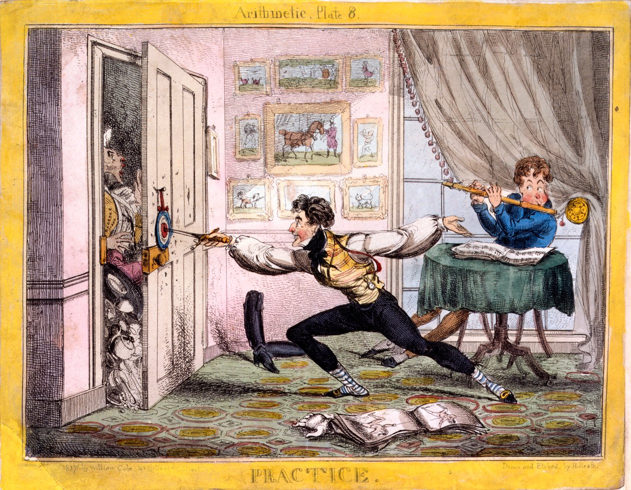 Gyakorlat, 1827 (kézzel színezett rézkarc) alkotó: Henry Heath