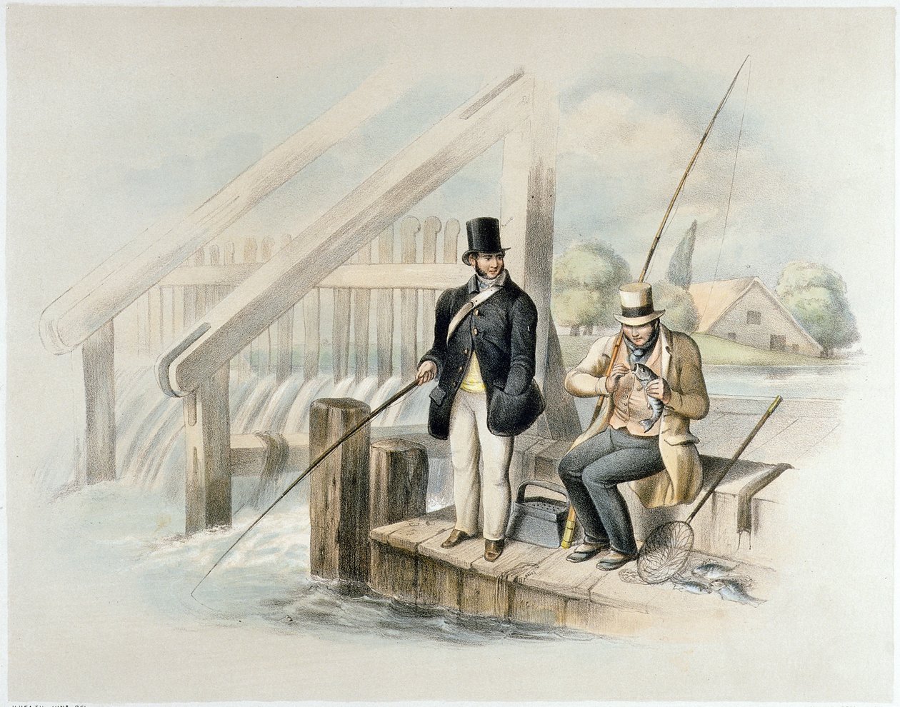 Pisztránghorgászat, Beddington Park, hat képből álló „Angling” (kézzel színezett litó) sorozatból alkotó: Henry Heath
