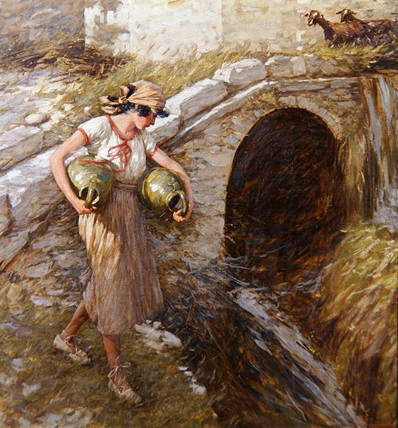 Lány üvegekkel (olaj, vászon) alkotó: Henry Herbert La Thangue