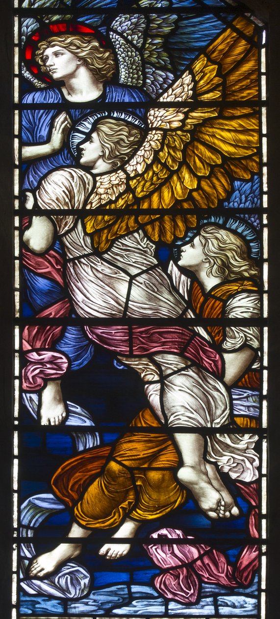 Buckland, St Mary, James Powell & Sons, Henry Holiday, The Barcote Chapel, Praising Angels, 1889 alkotó: Henry Holiday