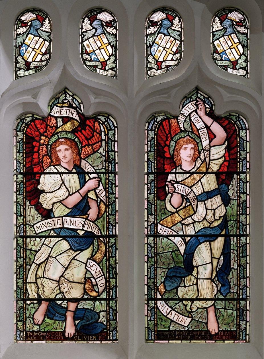 Grasmere, St Oswald, James Powell & Sons, Henry Holiday, szolgáló angyalok, 1893 alkotó: Henry Holiday