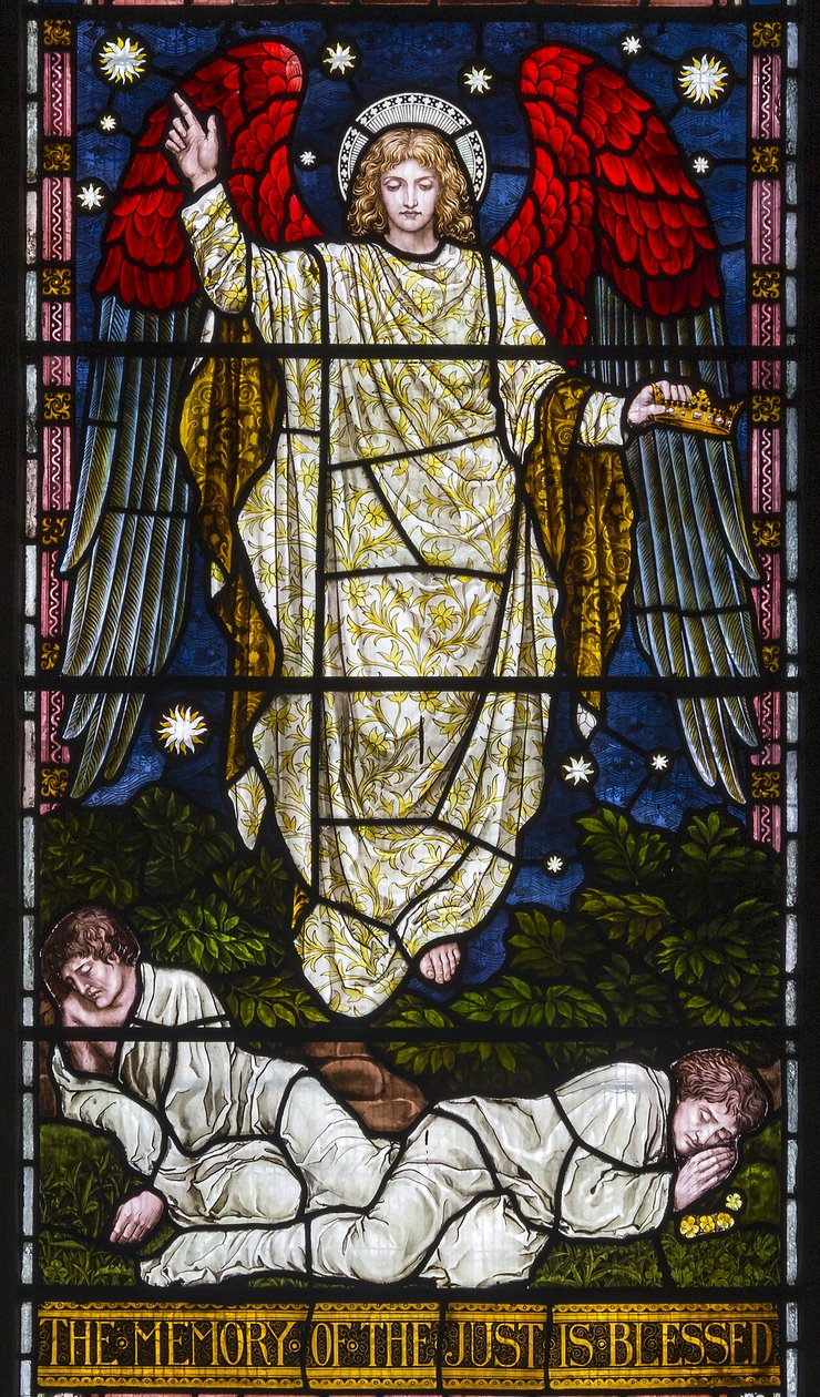 Kirkstall, St Stephen, Heaton Butler és Bayne, Henry Holiday, Az igazságos emléke áldott, Példabeszédek 10. fejezet, 7. vers, 1870 körül alkotó: Henry Holiday