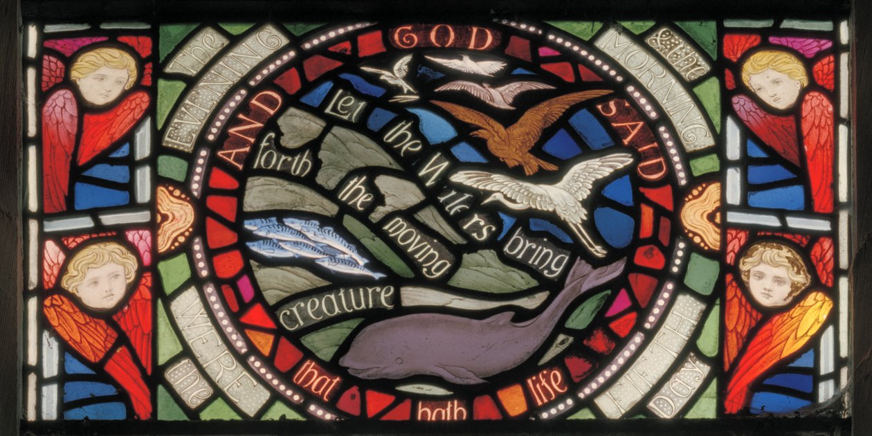 Let The Waters Bring Forth, Benedicite ablak részlet, 1895 körül (ólomüveg) alkotó: Henry Holiday