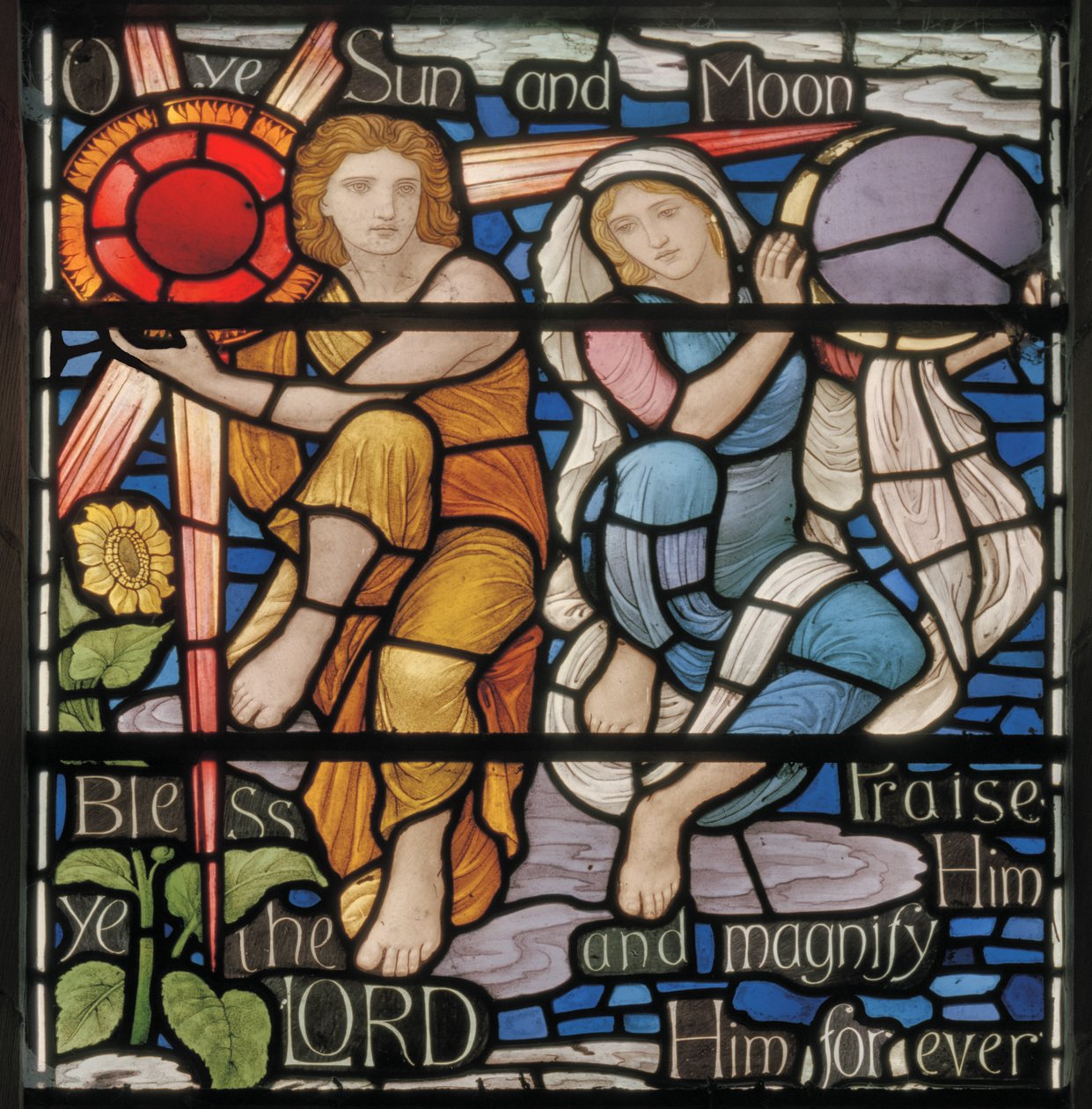 O Ye Sun & Moon, Benedicite ablakrészlet, 1895 körül (ólomüveg) alkotó: Henry Holiday