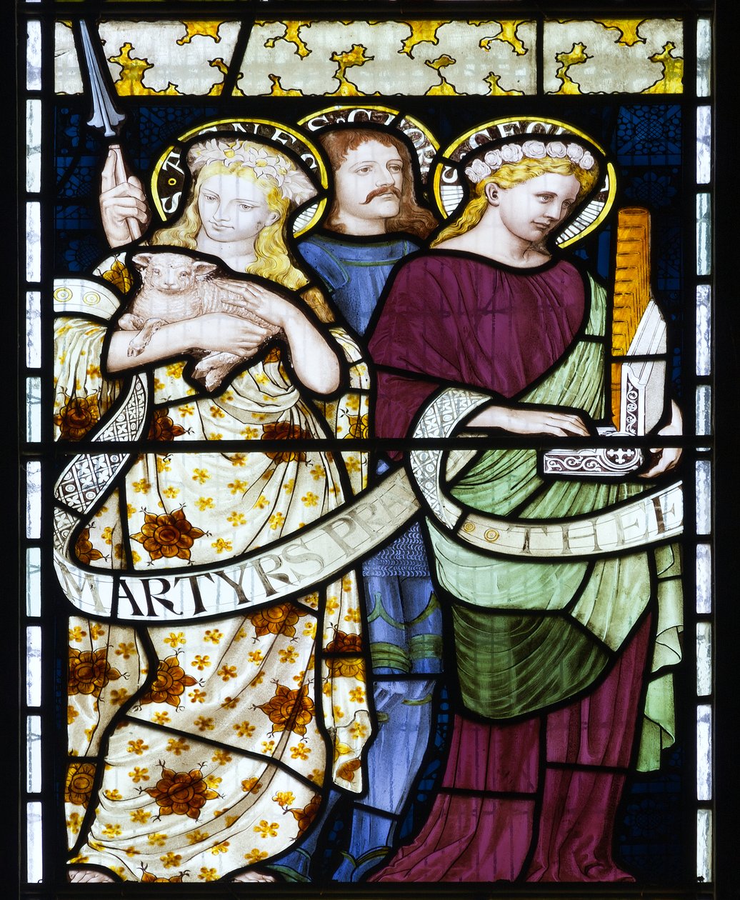 Szent Cecília, Szent Ágnes és Szent György, 1872 körül (festett üveg) alkotó: Henry Holiday