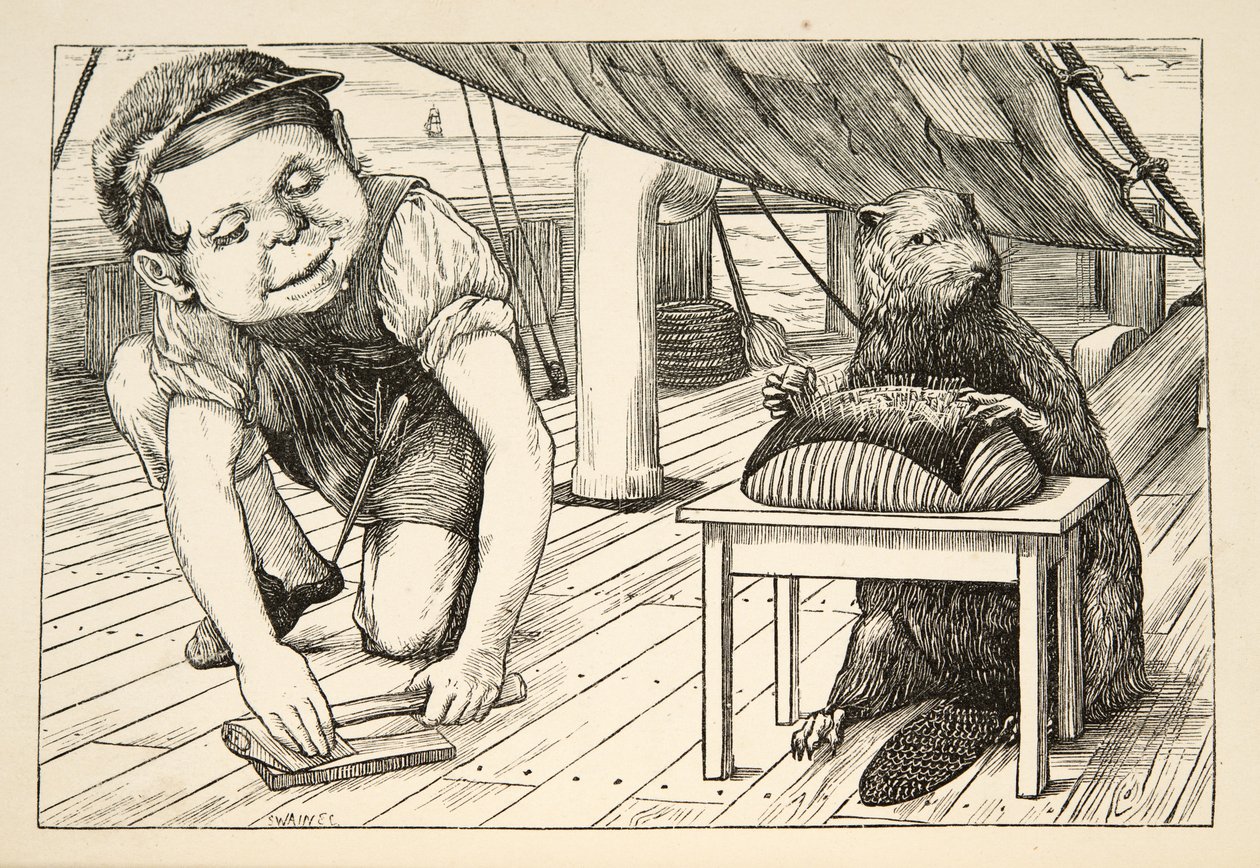 A hód folyamatosan az ellenkező irányba nézett”, a The Hunting of the Snark, An Agony in Eight Fits, Lewis Carroll, pub. 1876 alkotó: Henry Holiday