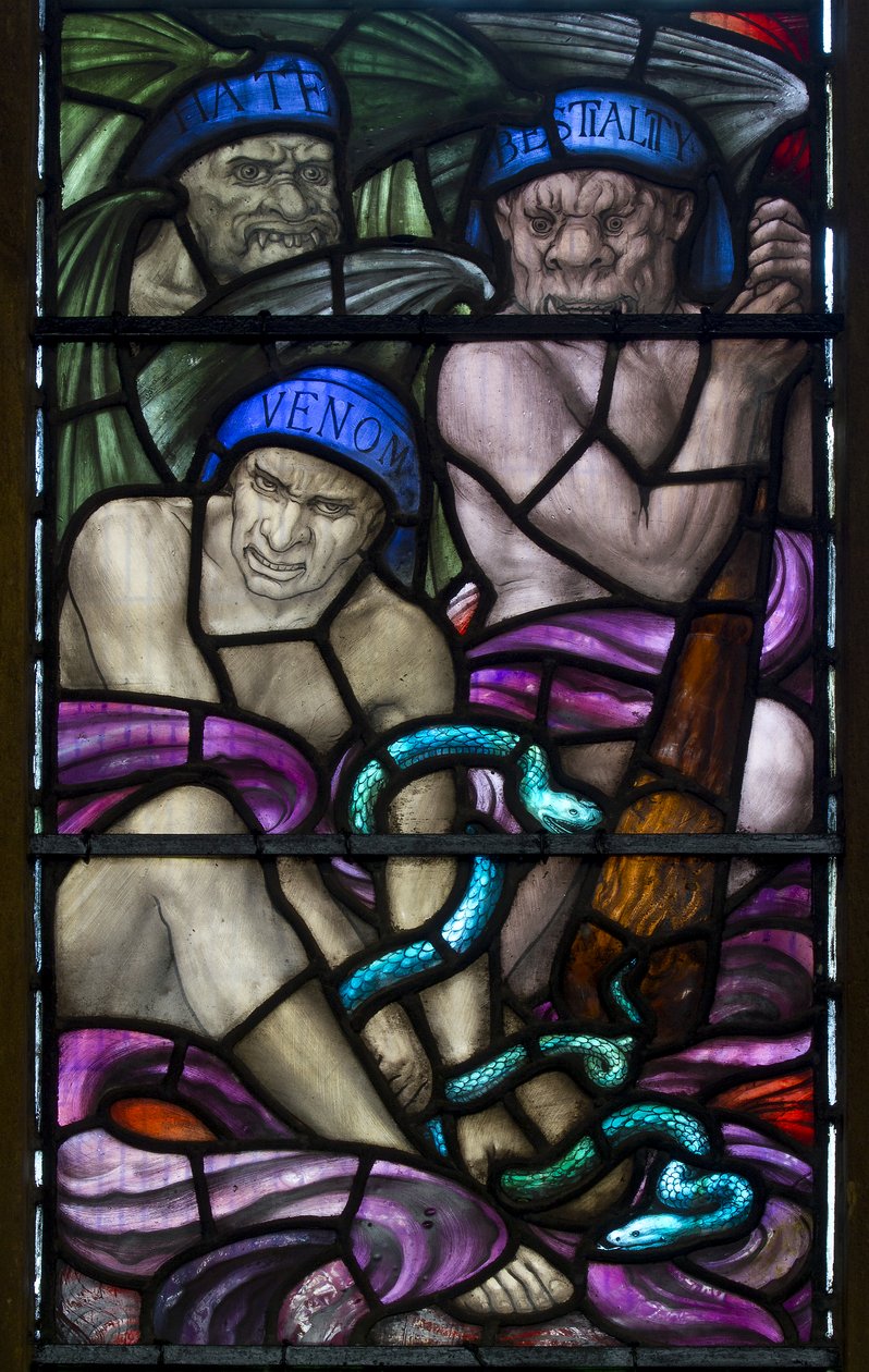 Yeovil, Keresztelő Szent János, Lowndes és Drury, Henry Holiday, Hate, Bestiality és Venom, 1917-18 alkotó: Henry Holiday