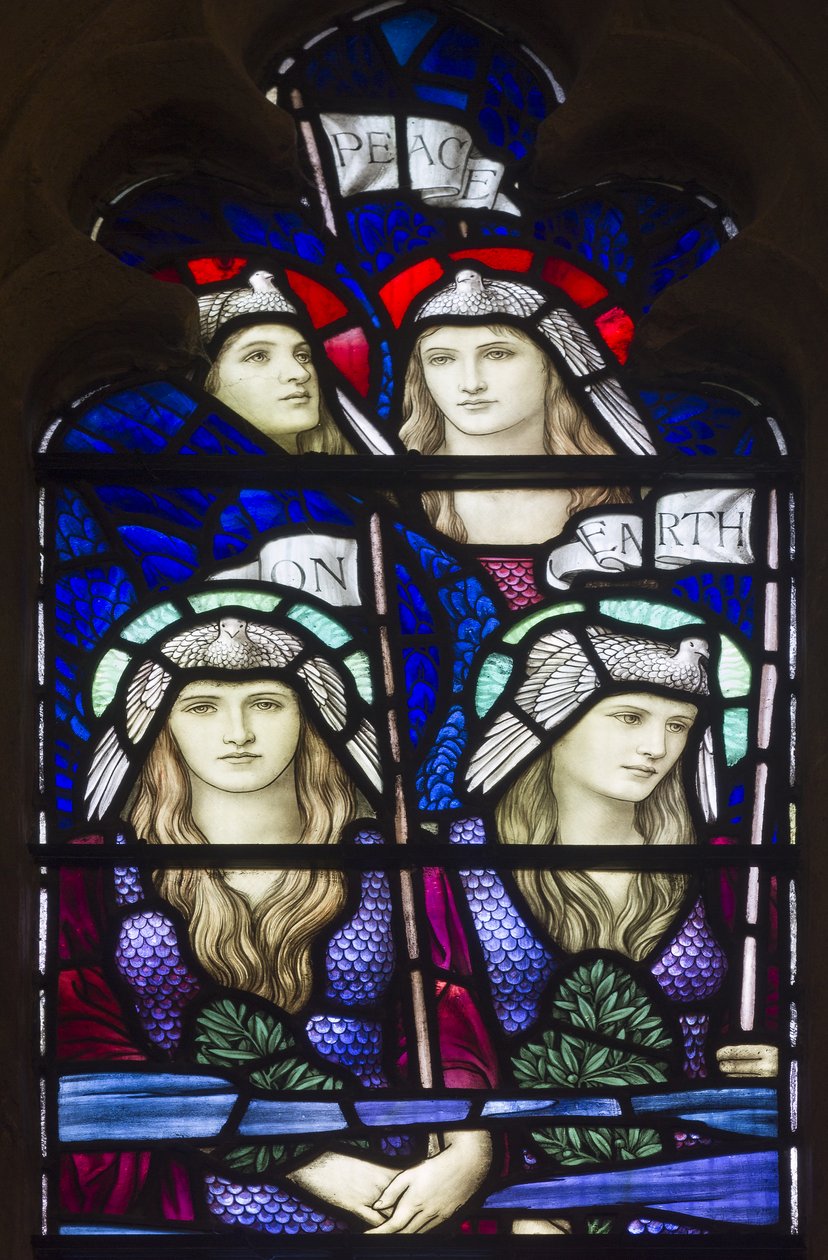 Yeovil, Keresztelő Szent János, Lowndes és Drury, Henry Holiday, Béke a földön, Angyalok, 1917-1818 alkotó: Henry Holiday