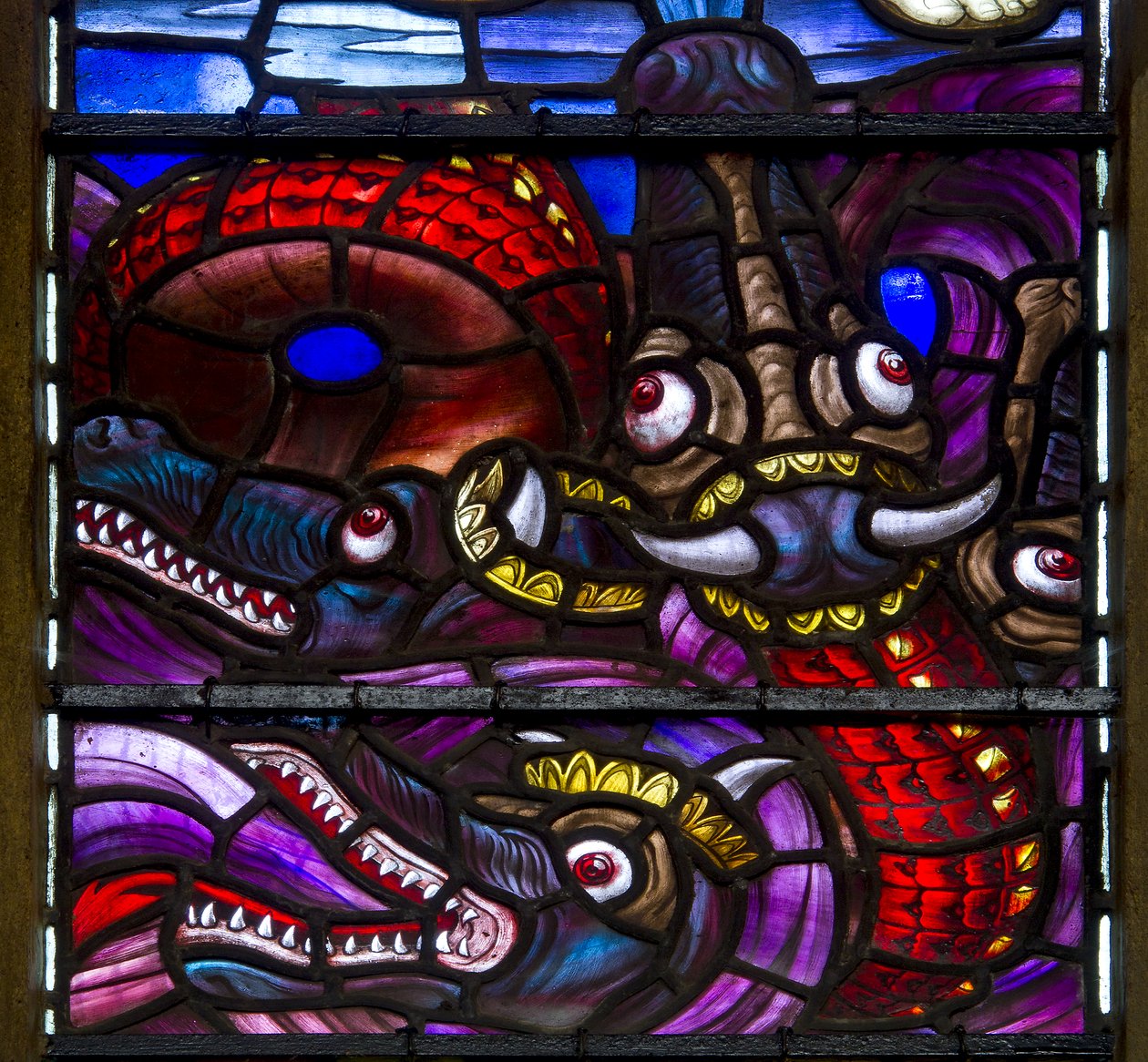 Yeovil, Keresztelő Szent János, Lowndes & Drury, Henry Holiday, The Dragons részlet, 1917-18 alkotó: Henry Holiday