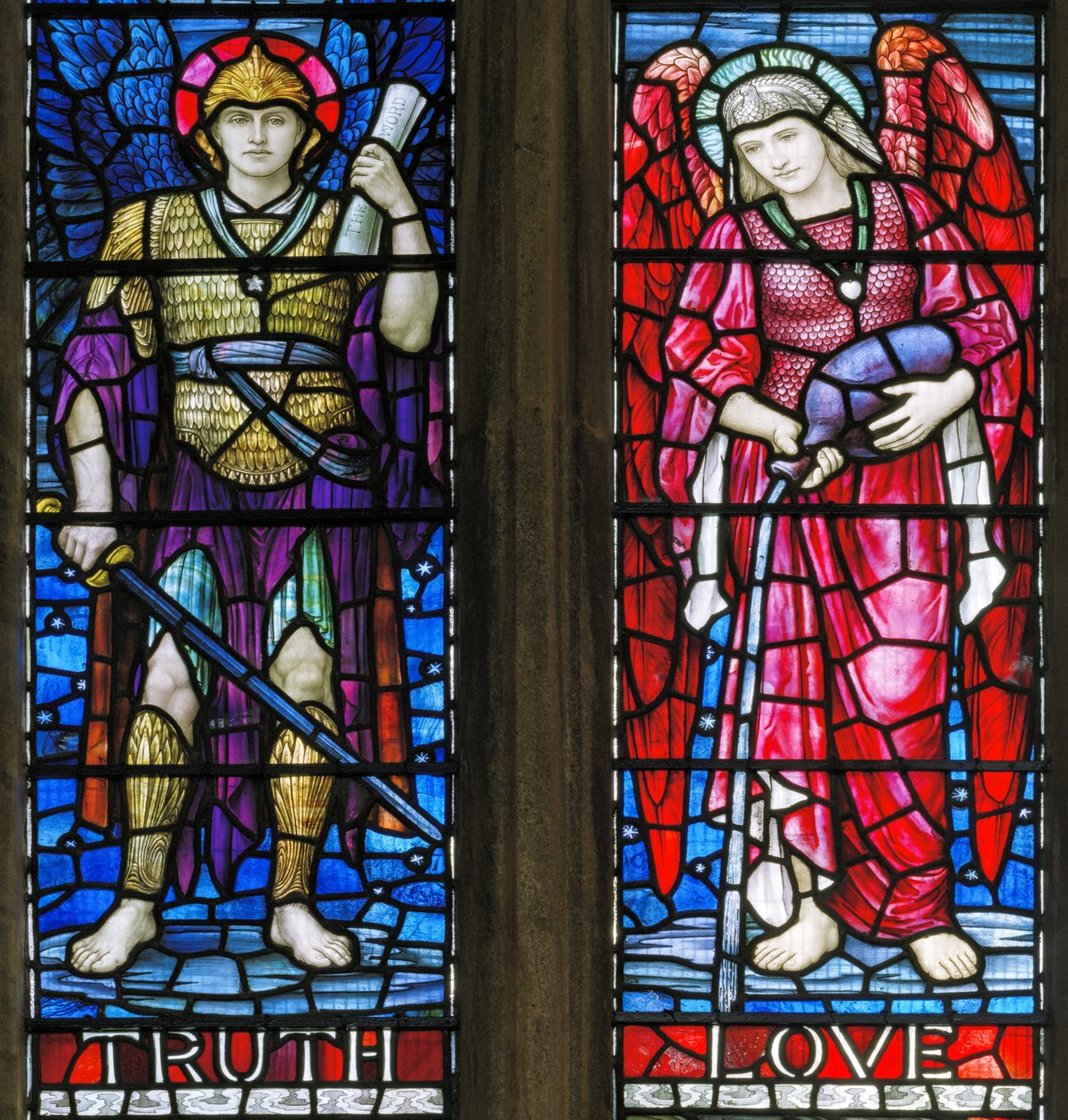 Yeovil, Keresztelő Szent János, Lowndes és Drury, Henry Holiday, Igazság és szerelem, 1917-18 alkotó: Henry Holiday