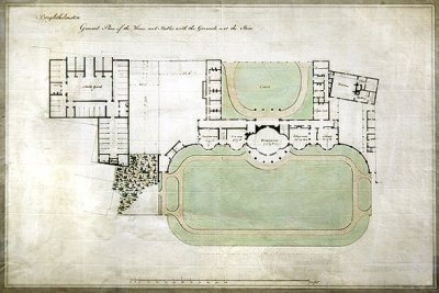 Brighthelmstone vagy Brighton pavilon – a ház és az istállók alaprajza, Henry Holland építész (1745-1806) bővítményével, 1801 körül (akvarell papíron) alkotó: Henry Holland